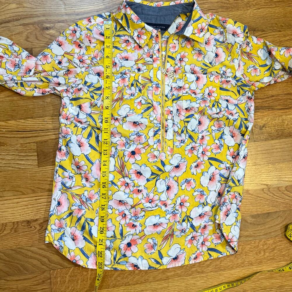 Tommy Hilfiger Womens Small Yellow Pink Floral Cotton Long Sleeve Shirt Cottage - Picture 4 of 9